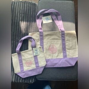 Large and mini lavender Trader Joe’s totes